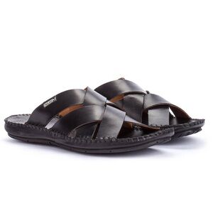 Pikolinos Tarifa Black Slide Sandals Mens Sz 42 Leather Flat Slip On